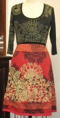 Mocha Blue print skirt w blk/gold tatoo print top dress