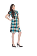 TEAL Cowl Neck Argyle Dress