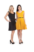 BLACK Solid Circle Skirt Dress with Belt