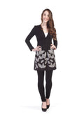 BLACK Long Sleeve Pleat Front Border PRint SD