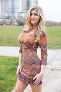 TEAL Southwest Lace print 3/4 Sleeve Shiny Knit SD