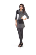 BLACK square color block cowl neck 3/4 sleeve dress