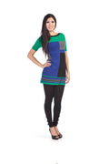 TEAL Color Block 3/4 Sleeve  Angora Dress