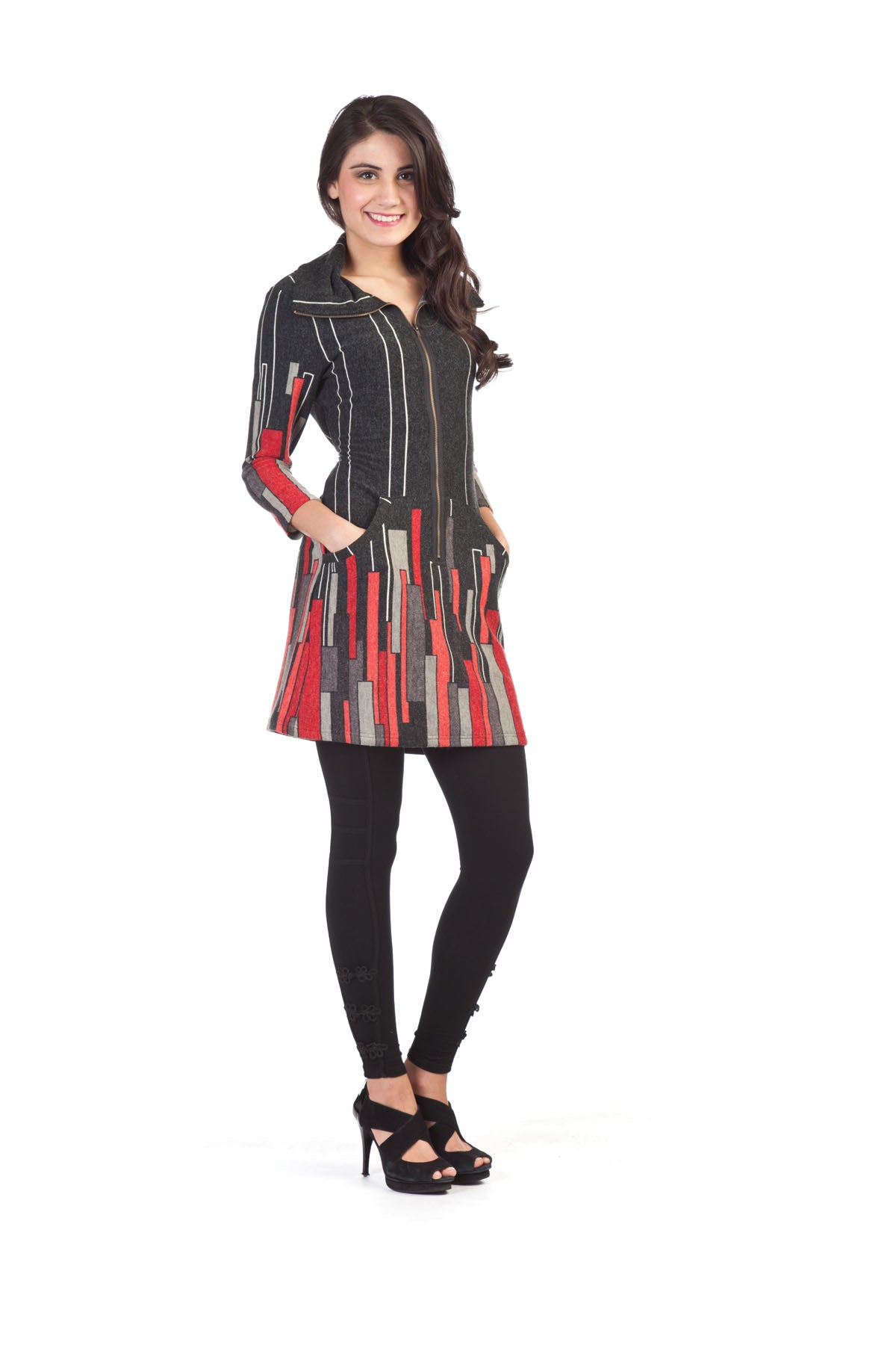 CHARC Hirise Print Zipper Collar Sweater Dress