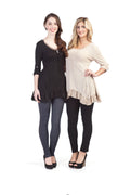 BLACK Lace Trim, Scoop Neck Tab Sleeve Top