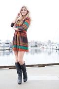 RUST Plaid 3.4 Sleeve Sweater Dress