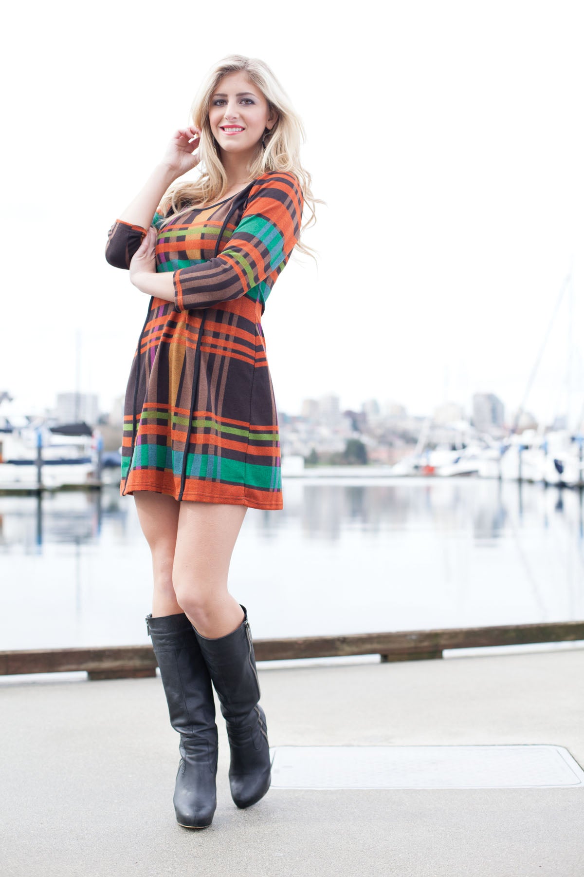 RUST Plaid 3.4 Sleeve Sweater Dress