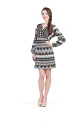 GREY Navaho Print Long Sleeve w Emb. Yoke Dress