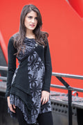 BLACK Patch Work Angle Hem Sweater Dress