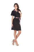 BLACK Solid Dress With Stripe Cowl N eck & Belt
