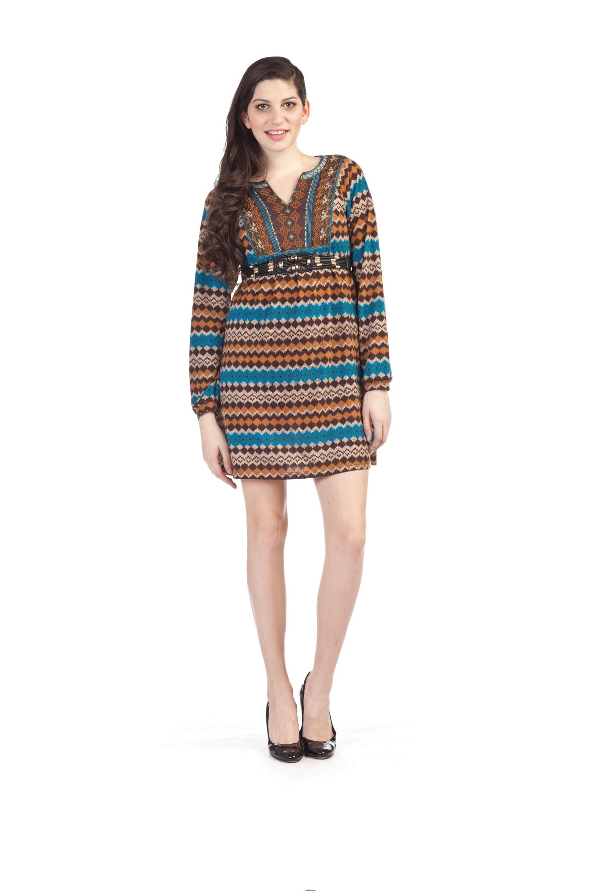 PRINT Navaho Print Dress W Emb Yoke