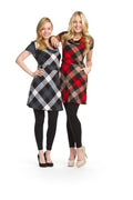 RED short sleeve cowl neck plaid dress