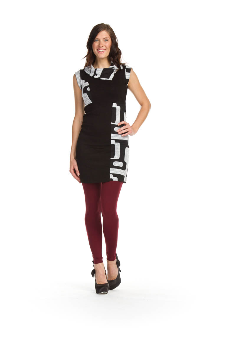 BLKWH Print patch overlap collar dress