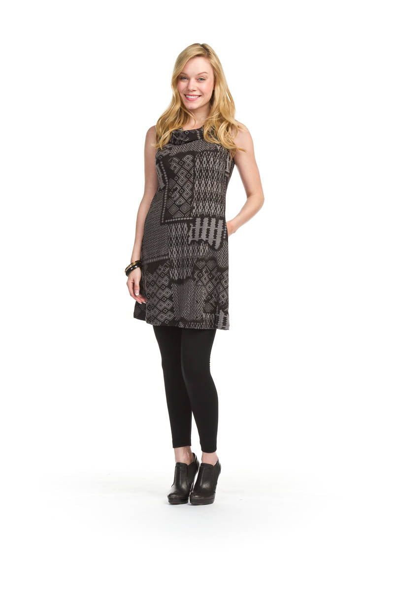 GREY Sleeveless cowl neck global patch print SD