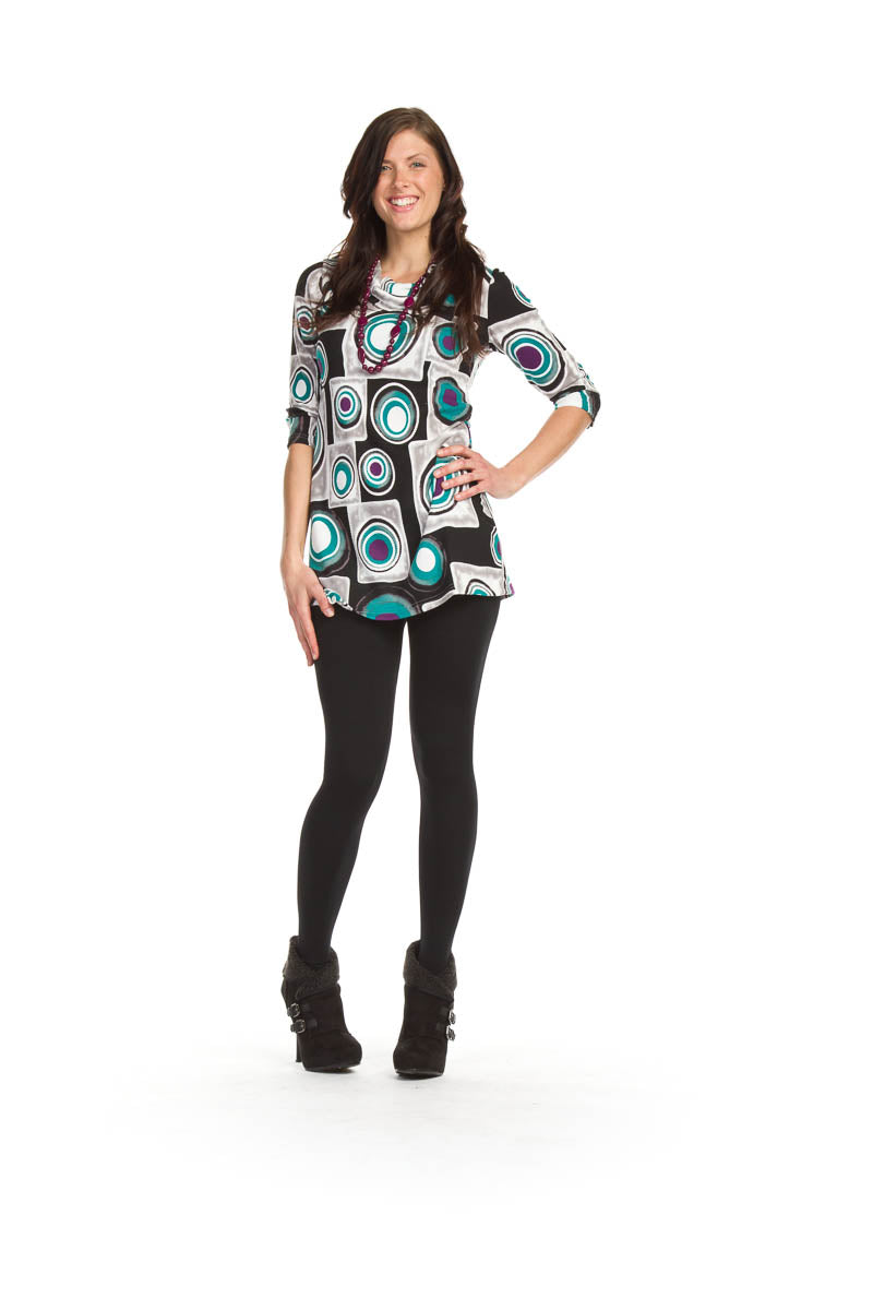 GREEN Drape collar geo rubber print 3/4 sleeve dress