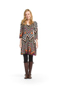 TEAL Zig zag multi print 3/4 sleeve scoop neck dress