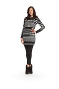 BLACK Cowl neck stripe long sleeve dress