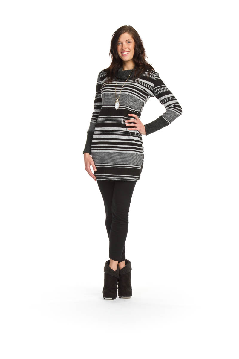 BLACK Cowl neck stripe long sleeve dress