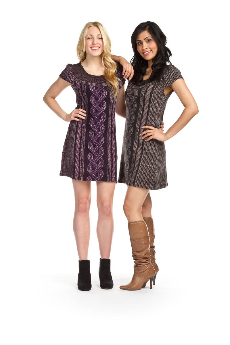 CHARC Cable print round neck short sleeve dress
