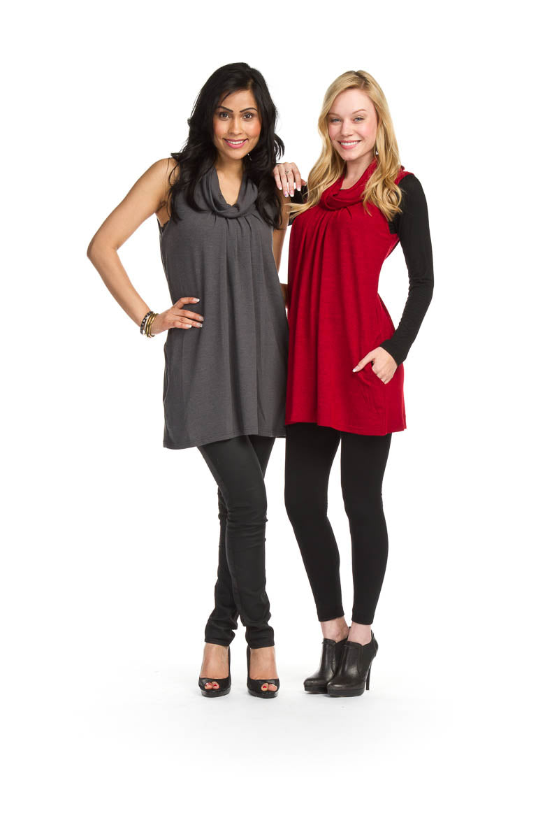 AUBER Cowl neck pleat front solid float dress