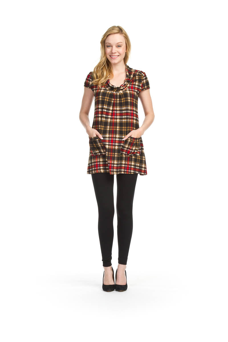 RED Plaid short sleeve tab collar dress
