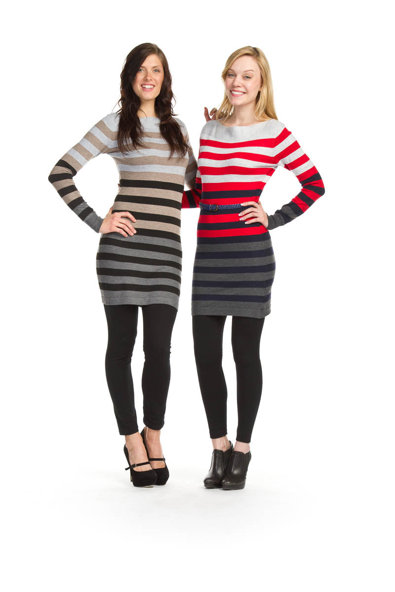 MOCHA Long sleeve boat neck multi stripe dress