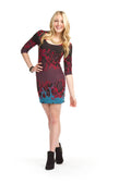 RED Floral weave print 3/4 sleeve scoop neck dress