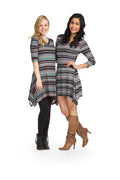 NAVY Fair isle v neck 3/4 sleeve trapeze dress
