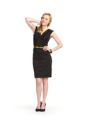 BLACK V neck ruched bust faux pockets dress