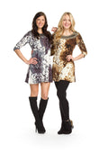 GREY Animal print embroidery neck 3/4 sleeve dress