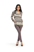 GREY Long sleeve fair isle print cowl tunic w pockets