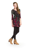 BLACK Paisley border print 3/4 sleeve pleated waist