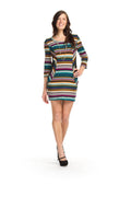 MULTI Multi stripe 3/4 sleeve bodycon dress