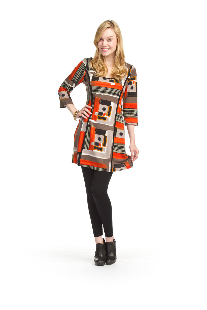GREY Geo block print 3/4 sleeve panel dress