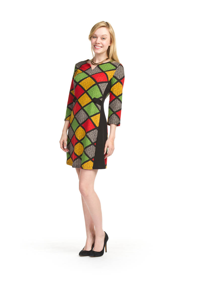 MULTI Cable print with diamond 3/4 sleeve dress