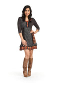 CHARC Plaid/print patch 3.4 sleeve dress, plaid ruffle