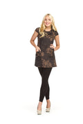 NAVY Lace print drape collar sweater dress with pocket