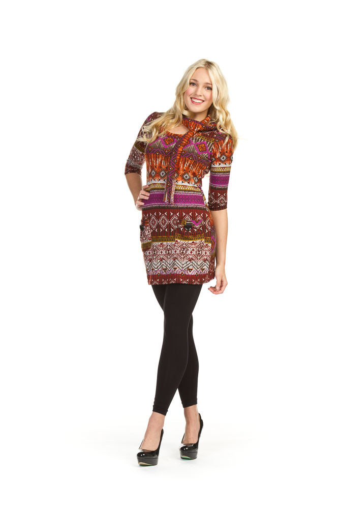 RUST Global Stripe print 3/4 sleeve sweater dress