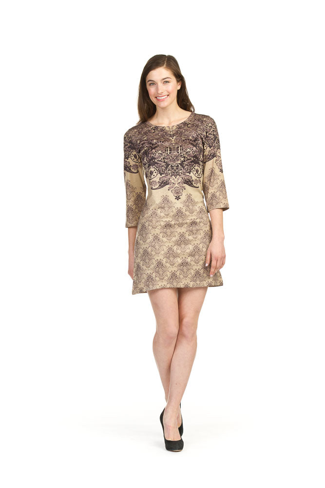BEIGE sublimation 3/4 sleeve sweater dress