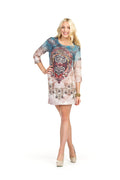 BLUE Lace print 3/4 sleeve sweater dress