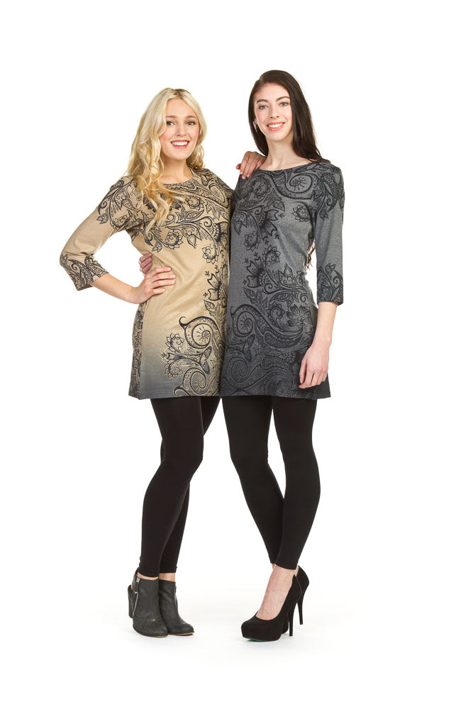 BEIGE placement print 3/4 sleeve sweater dress