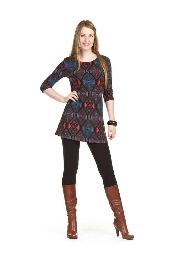 MULTI Multi diamond print 3/4 sleeve sweater dress