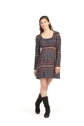 NAVY Floral print long sleeve ruched bust sweater dress