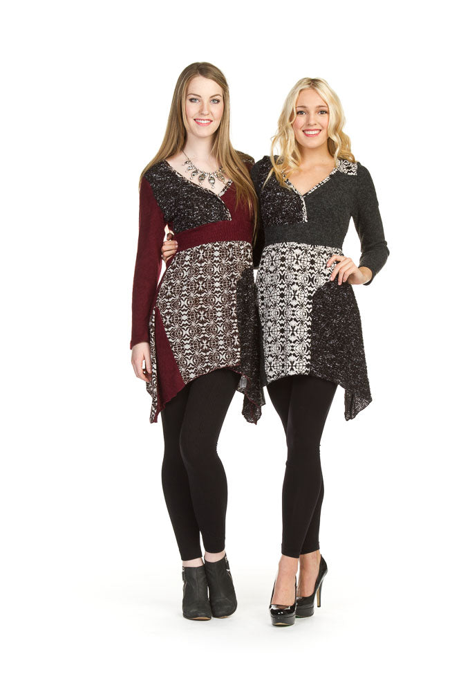 BURGN V neck smock waist texture block angle hem dress