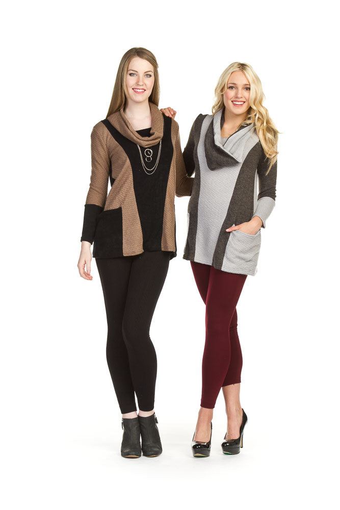 MOCHA L/s color block sweater tinic with pockets scarf