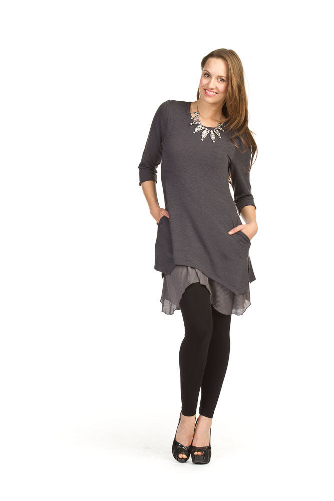 MOCHA 3/4 sleeve layered angle hem dress