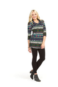 TEAL Global print cowl neck 3/4 sleeve dress