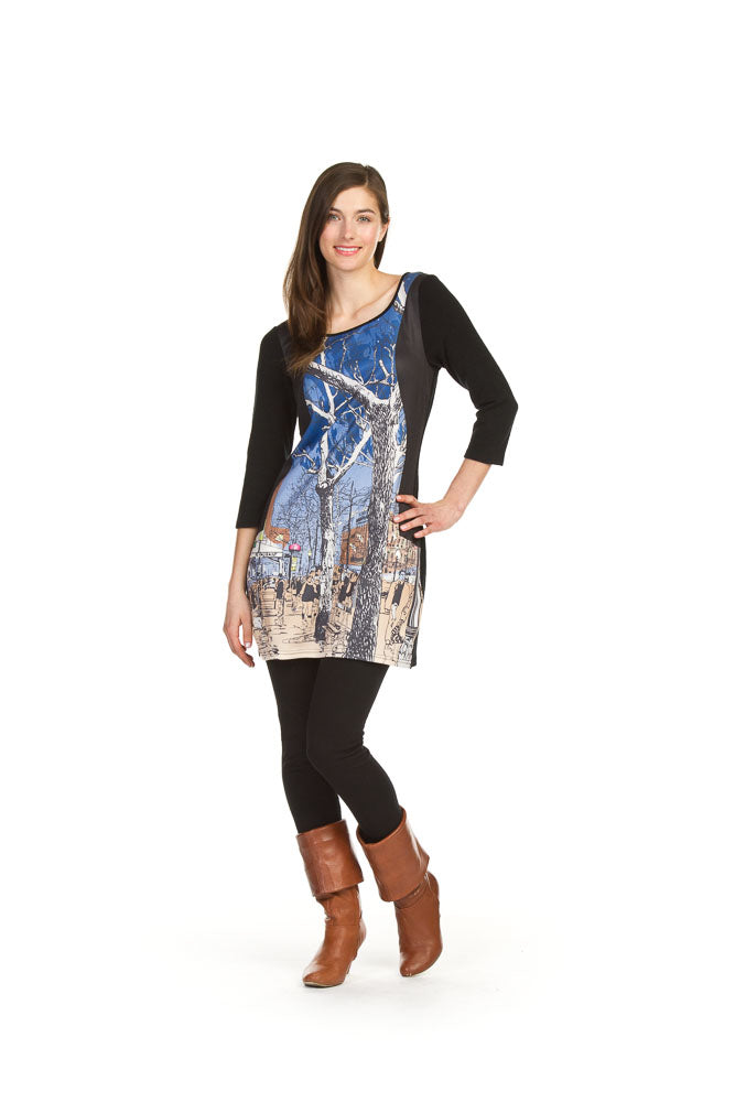 BLUE City print bodycon 3/4 sleeve dress