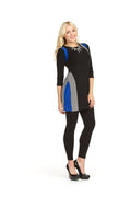 BLACK Color block with houndstooth 3/4 sleeve dress
