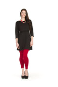 BLACK Leaf design embossed 3/4 sleeve panel dress